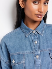 Srednje modra - Oversized denim 100% bombaž srajce - Slika 4 iz 6