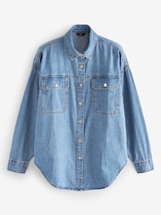 Srednje modra - Oversized denim 100% bombaž srajce - Slika 5 iz 6