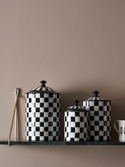 Rockett St George Set of 3 Black/White Checkerboard Nesting Enamel Storage Tins - Image 1 of 5