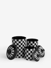 Rockett St George Set of 3 Black/White Checkerboard Nesting Enamel Storage Tins - Image 3 of 5