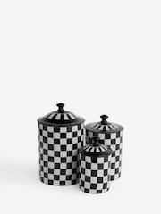 Rockett St George Set of 3 Black/White Checkerboard Nesting Enamel Storage Tins - Image 4 of 5