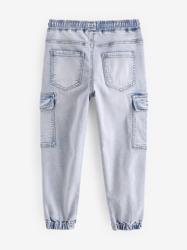 Bleach Blue Cargo Jeans With Elasticated Waist (3-16yrs) - Image 2 of 3 Bleach Blue Cargo Jeans With Elasticated Waist (3-16yrs) - Image 2 of 3