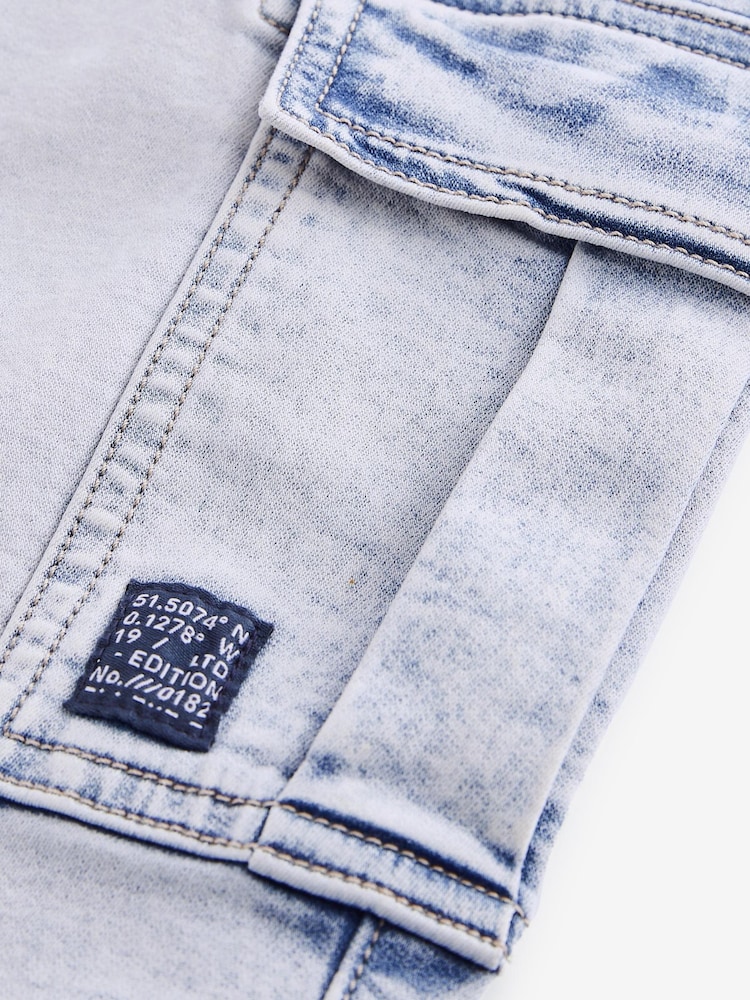 Bleach Blue Cargo Jeans With Elasticated Waist (3-16yrs) - Image 3 of 3 Bleach Blue Cargo Jeans With Elasticated Waist (3-16yrs) - Image 3 of 3