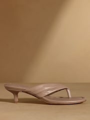Russell & Bromley Taupe Trent Toe Post Kitten Heels - Image 2 of 7