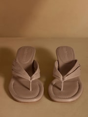 Russell & Bromley Taupe Trent Toe Post Kitten Heels - Image 3 of 7