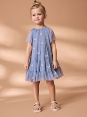 Blue Butterfly Mesh Dress (3mths-7yrs) - Image 1 of 7