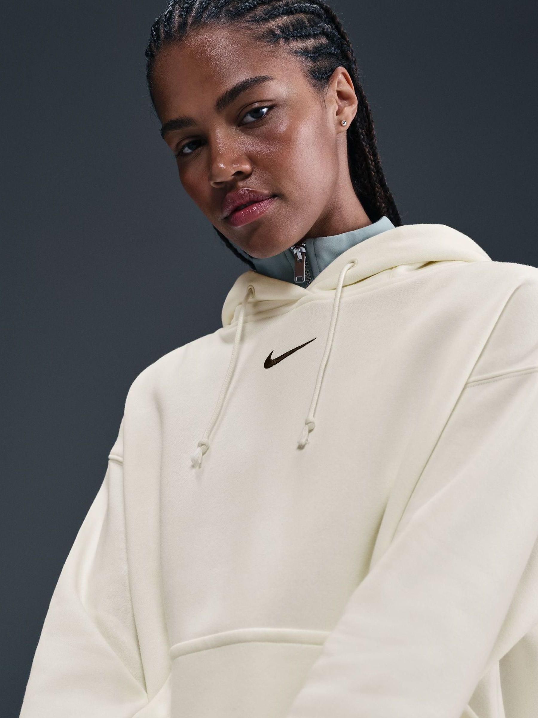 cream middle swoosh hoodie