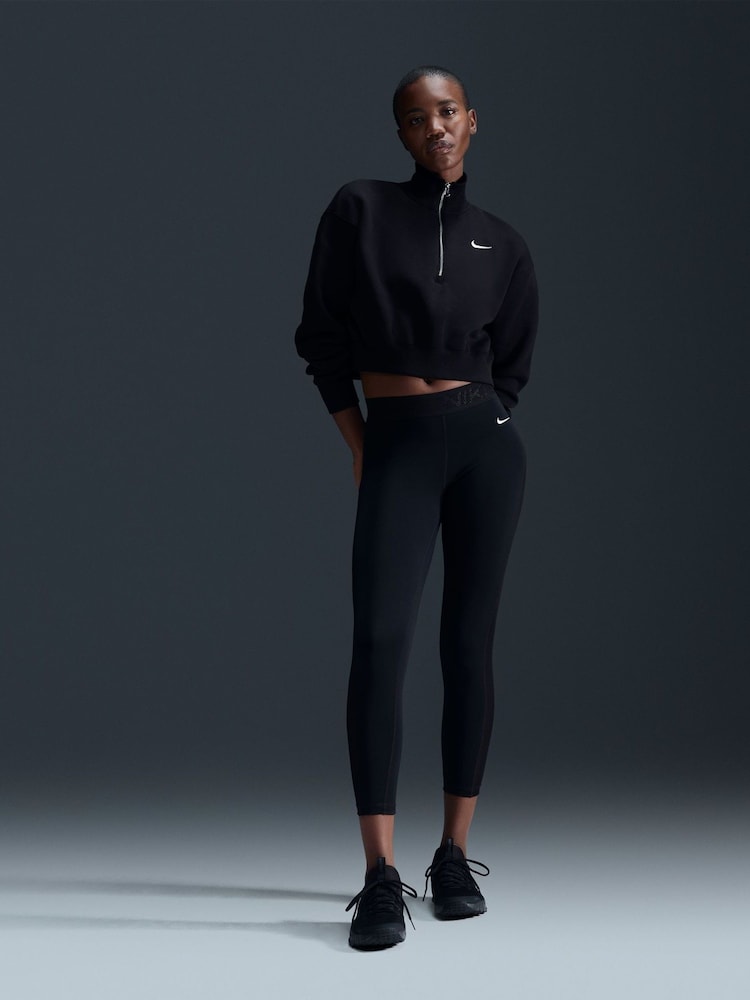 Nike Black Phoenix Fleece Half Zip Mini Swoosh Cropped Sweatshirt - Image 1 of 6