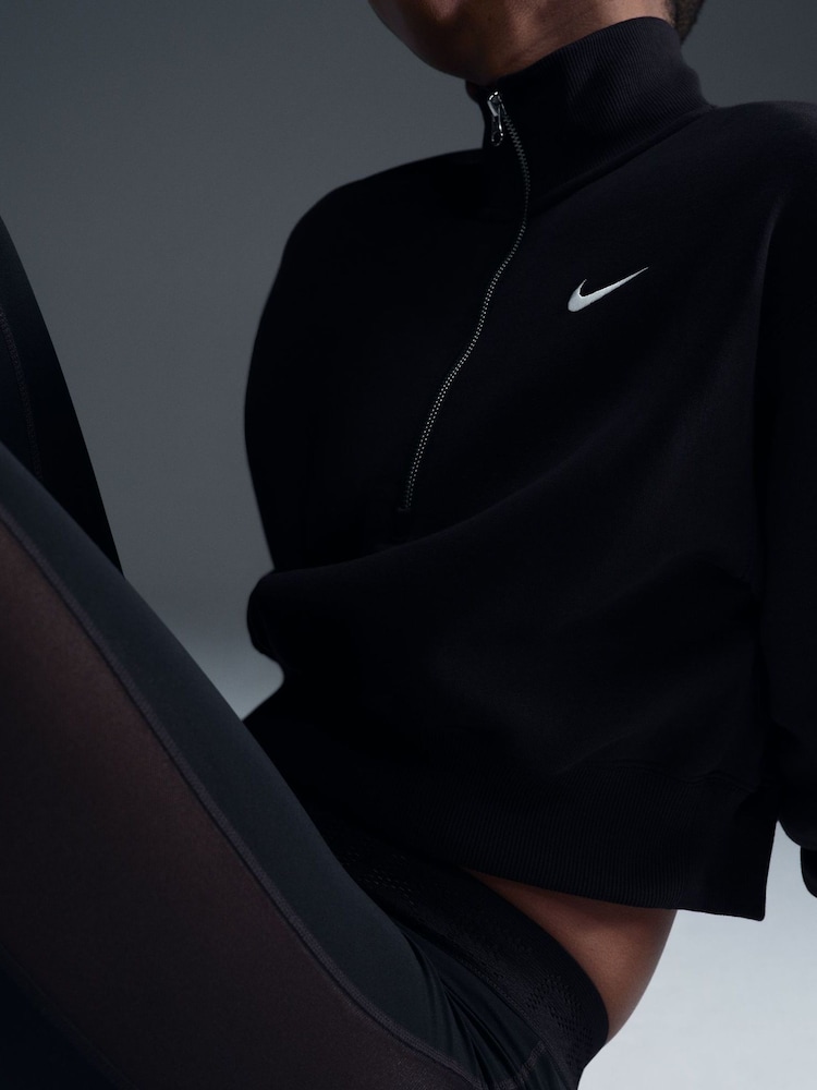 Nike Black Phoenix Fleece Half Zip Mini Swoosh Cropped Sweatshirt - Image 6 of 6