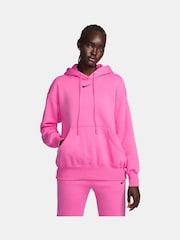 Nike Bright Pink Phoenix Fleece Oversized Mini Swoosh Pullover Hoodie - Image 1 of 10