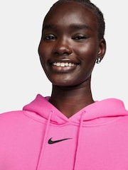 Nike Bright Pink Phoenix Fleece Oversized Mini Swoosh Pullover Hoodie - Image 6 of 10
