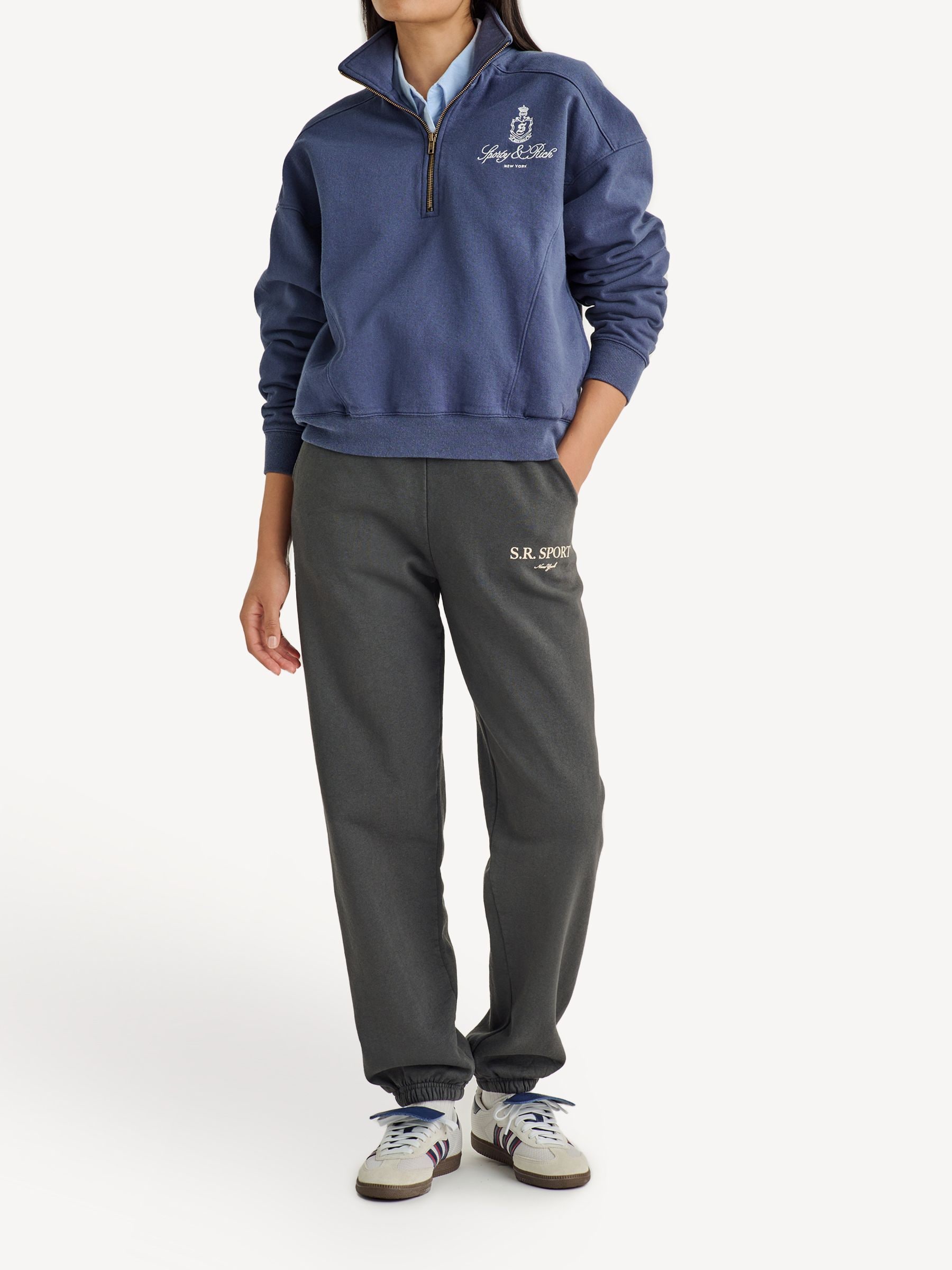 Sporty & Rich Blue Vendome Embroidered Quarter Zip