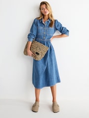 Mid Blue Denim Smock Midi Dress - Image 1 of 6