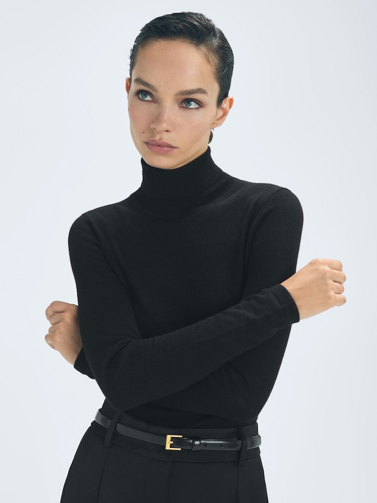Reiss Black Hazel Cashmere Roll Neck Top - Image 1 of 5 Reiss Black Hazel Cashmere Roll Neck Top - Image 1 of 5
