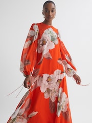 Florere Floral Asymmetric Midi Dress - Image 3 of 5