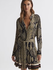 Reiss Brown Rory Snake Print Belted Mini Dress - Image 1 of 4