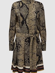 Reiss Brown Rory Snake Print Belted Mini Dress - Image 2 of 4