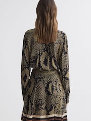 Reiss Brown Rory Snake Print Belted Mini Dress - Image 4 of 4