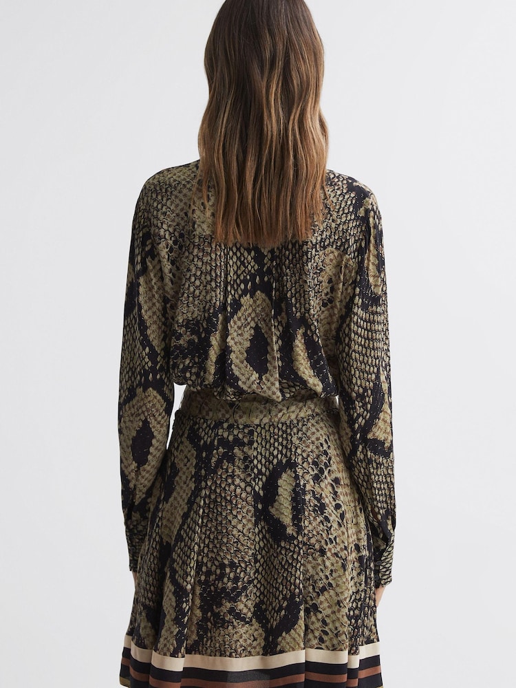 Reiss Brown Rory Snake Print Belted Mini Dress - Image 4 of 4