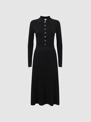 Reiss Black Mia Knitted Pleated Midi Dress - Image 2 of 5