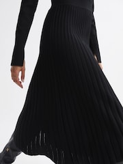Reiss Black Mia Knitted Pleated Midi Dress - Image 3 of 5