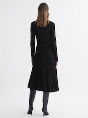 Reiss Black Mia Knitted Pleated Midi Dress - Image 4 of 5