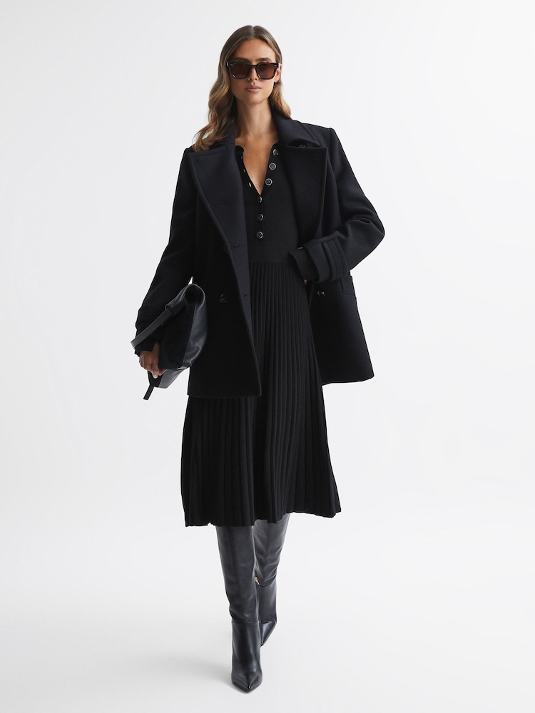 Reiss Black Mia Knitted Pleated Midi Dress - Image 5 of 5
