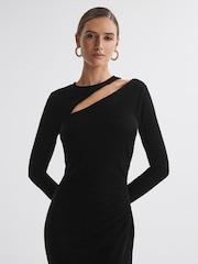 Reiss Black Macey Petite Velvet Cut-Out Midi Dress - Image 1 of 5