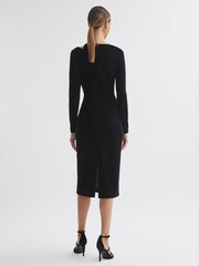 Reiss Black Macey Petite Velvet Cut-Out Midi Dress - Image 4 of 5