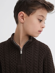 Reiss Chocolate Bantham 9-14 yrs Slim Fit Knitted Half-Zip Jumper - Image 1 of 6