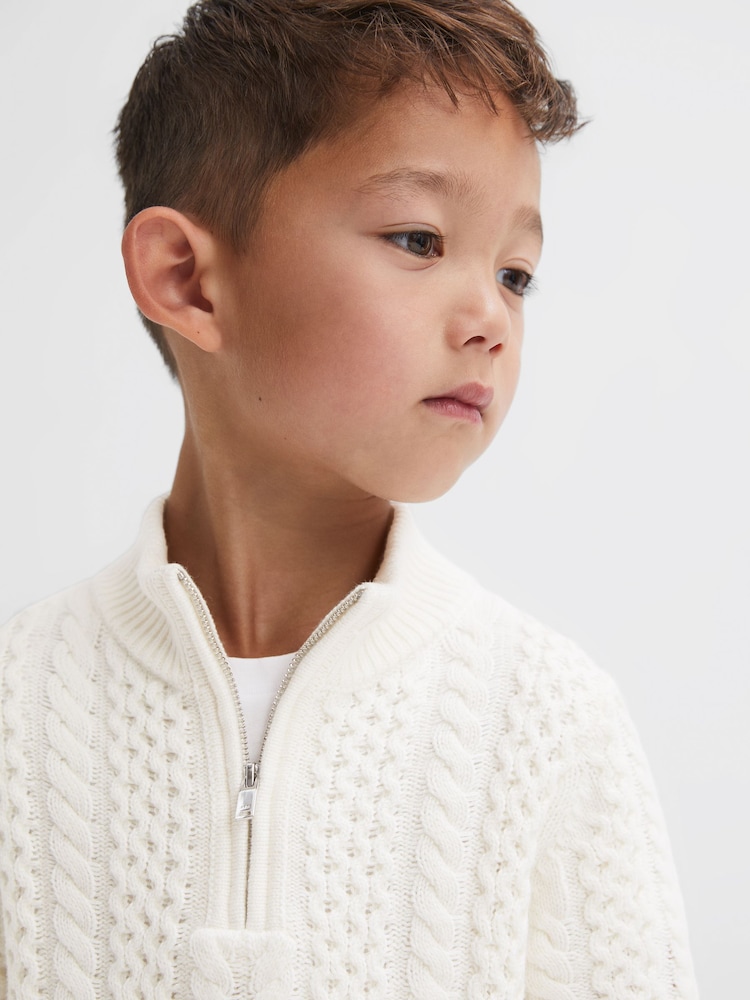 Reiss Ecru Bantham 9-14 yrs Slim Fit Knitted Half-Zip Jumper - Image 1 of 5