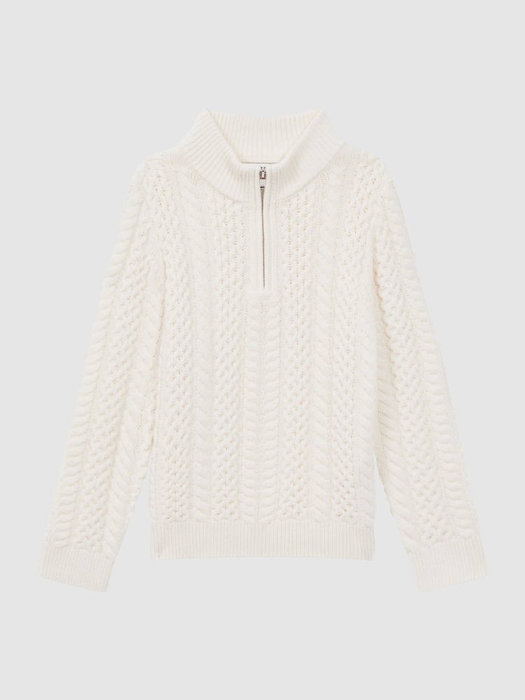 Reiss Ecru Bantham 9-14 yrs Slim Fit Knitted Half-Zip Jumper - Image 2 of 5
