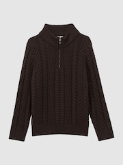 Reiss Chocolate Bantham Junior Slim Fit Knitted Half-Zip Jumper - Image 2 of 6