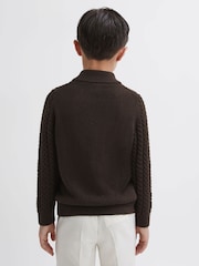 Reiss Chocolate Bantham Junior Slim Fit Knitted Half-Zip Jumper - Image 5 of 6
