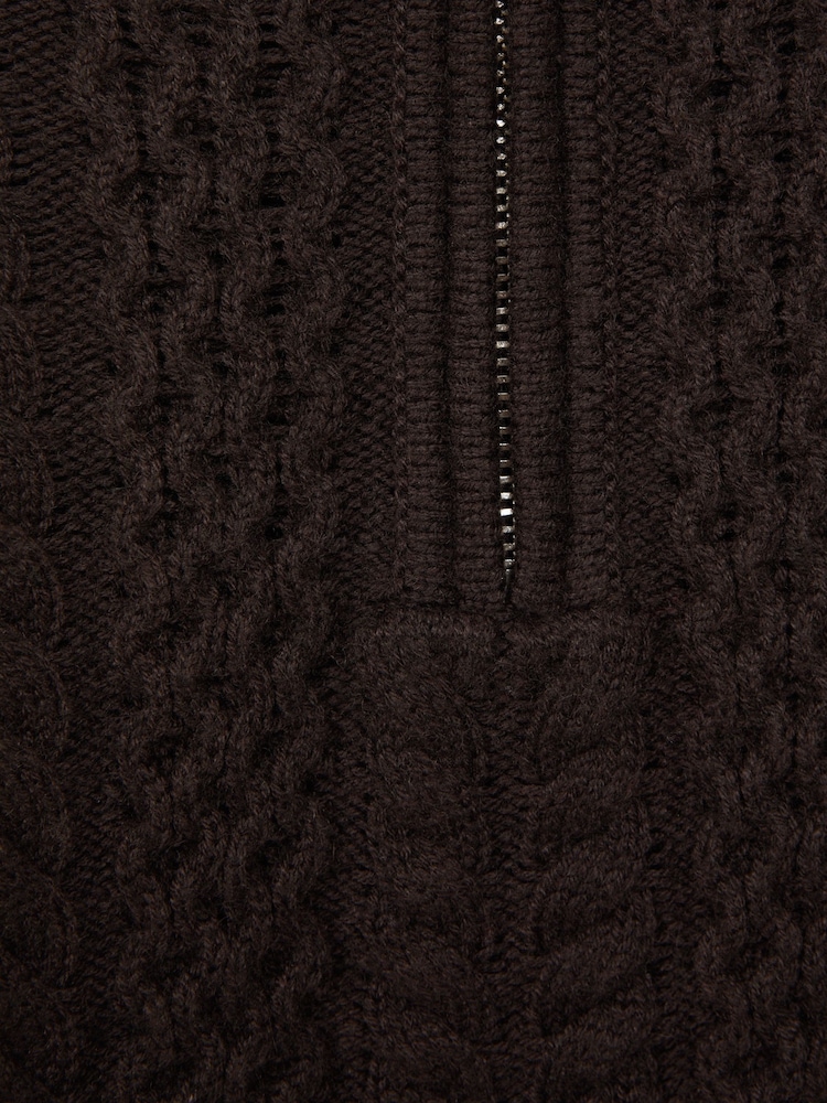 Reiss Chocolate Bantham Junior Slim Fit Knitted Half-Zip Jumper - Image 6 of 6