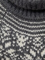 Reiss Charcoal Melange Abbotsford Knitted Fair Isle Pattern Roll Neck Jumper - Image 6 of 6