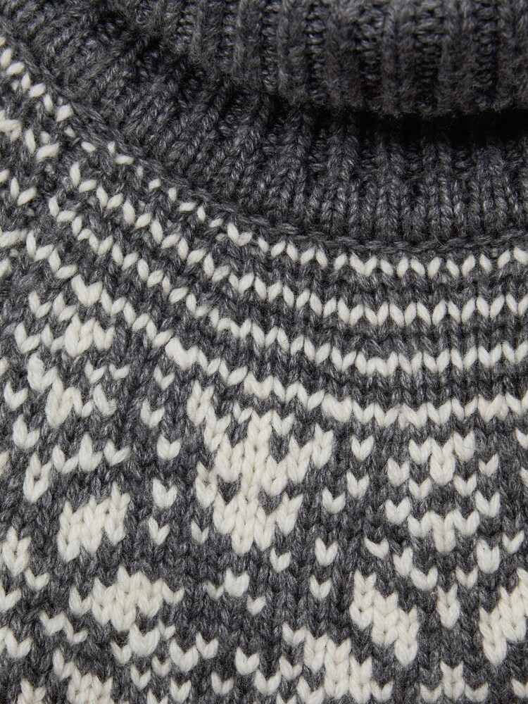 Reiss Charcoal Melange Abbotsford Knitted Fair Isle Pattern Roll Neck Jumper - Image 6 of 6