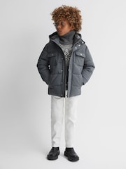 Reiss Charcoal Melange Abbotsford 3-9 yrs Knitted Fair Isle Pattern Roll Neck Jumper - Image 3 of 6