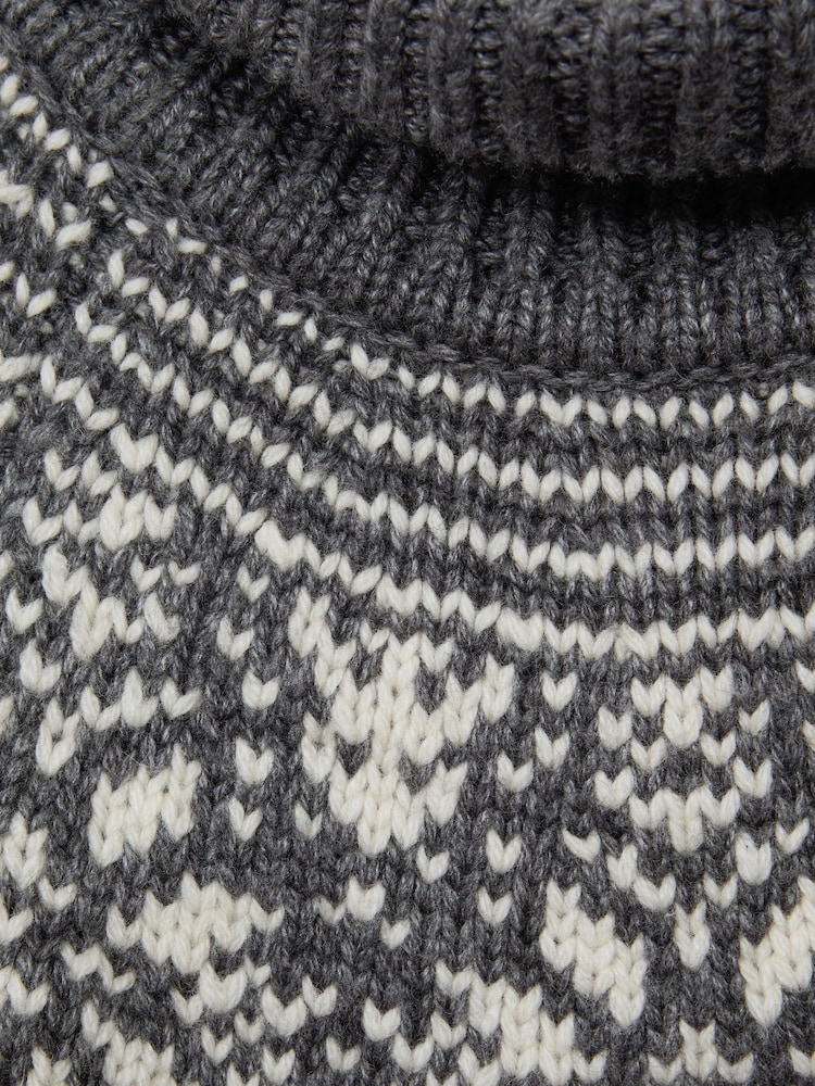 Reiss Charcoal Melange Abbotsford 3-9 yrs Knitted Fair Isle Pattern Roll Neck Jumper - Image 6 of 6