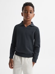Reiss Anthracite Grey Swifts Senior Wool Open Collar Top - Image 1 of 5