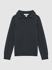 Reiss Anthracite Grey Swifts Senior Wool Open Collar Top - Image 2 of 5