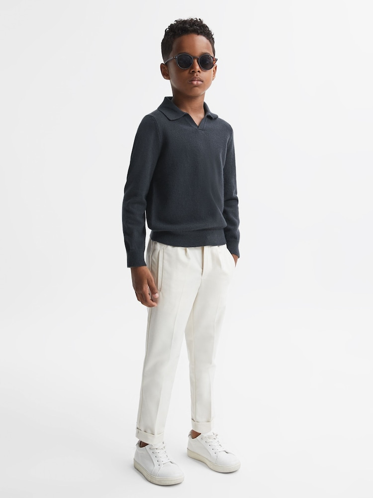 Reiss Anthracite Grey Swifts Junior Wool Open Collar Top - Image 1 of 5