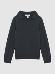 Reiss Anthracite Grey Swifts Junior Wool Open Collar Top - Image 2 of 5