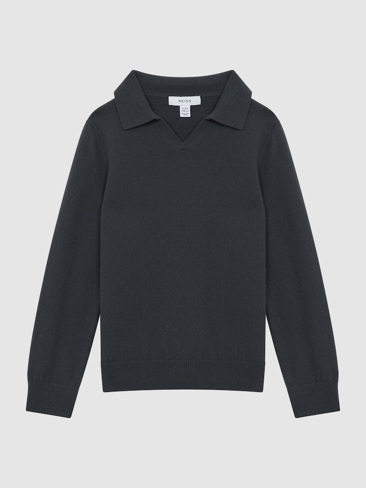 Reiss Anthracite Grey Swifts Junior Wool Open Collar Top - Image 2 of 5