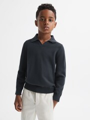 Reiss Anthracite Grey Swifts Junior Wool Open Collar Top - Image 3 of 5