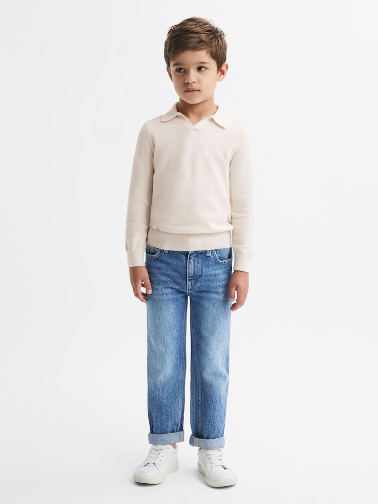 Reiss Milk Swifts Junior Wool Open Collar Top - Image 1 of 6 Reiss Milk Swifts Junior Wool Open Collar Top - Image 1 of 6