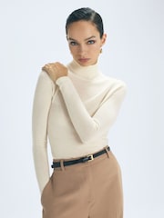 Reiss Cream Hazel Cashmere Roll Neck Top - Image 1 of 5