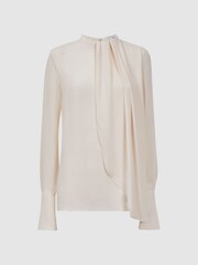 Reiss Cream Paloma Pleat Front Long Sleeve Blouse - Image 2 of 4