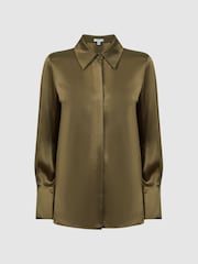 Reiss Khaki Hailey Silk Shirt - Image 2 of 5