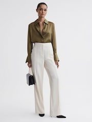 Reiss Khaki Hailey Silk Shirt - Image 3 of 5